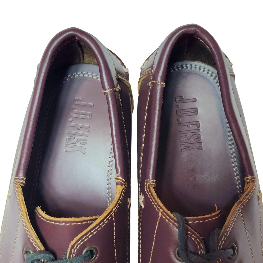 J.D. Fisk Men's Burgundy Leather Moc Toe Boat Shoes Crepe Sole 10
